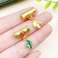 Chinese style bamboo pendant with green enamel finish and Fu character charm - Green Enamel Fu Character Bamboo Charm