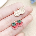 Golden flower engraved charm and red fruit pendant for DIY jewelry making - Red Enamel Double Persimmon Style (21449)