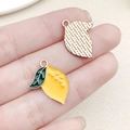 Handmade lemon pendant charm with yellow enamel finish and green leaves for DIY jewelry - Orange-Yellow Enamel Lemon Style (22174)