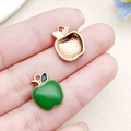 Green apple charm pendant in enamel finish with gold alloy back for DIY jewelry making - Green Enamel Apple Style (22176)