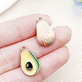 Enamel avocado fruit charm for DIY jewelry making with textured metal back detail - Yellow Enamel Avocado Style (22177)