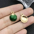 Pendentif coquillage doré en alliage avec émail vert pour création bijoux DIY - Huile de Goutte Coquille d'Océan Verte (8606)