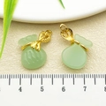 Pair of light green glass lucky bag pendants with golden metal details for jewelry - One 21x16mm 2220g 2.0g Light Green Glass Money Bag Clasp.
