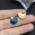Pendentif coquillage en émail bleu et alliage doré pour création de bijoux DIY - Huile de Goutte Coquille d'Océan Bleue (8608)