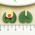 Elephant charm pendant with jade-style finish and golden Fu character detail - One 20x19mm 2220g Piece [emerald Green Glass "fu" Character Elephant]