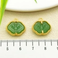 Traditional green glass Ruyi lock pendant with golden wave frame for jewelry making - One 15x16mm Piece Weighing 1.55g Is A Green Jade Auspicious Cloud Ruyi.