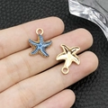Pendentif étoile de mer bleue avec bordures dorées pour création de bijoux DIY - Étoile de Mer Océan Émail Bleu Lac (8610)
