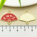 Red folding fan pendant with 吉祥如意 text and metallic back for DIY jewelry making - Red Enamel Double Hanging Fan Lucky (21502)