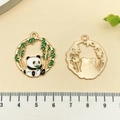 Cartoon panda in bamboo forest alloy pendant for DIY jewelry making and keychains - White Enamel Panda Holding Grass (21645)