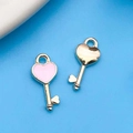 Pink and gold alloy heart key pendants with enamel finish for DIY jewelry making - 7x16mm / Pink Enamel Heart Key