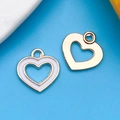 Ciondolo a cuore in smalto bianco e charm a cuore cavo dorato per gioielli fai da te - Cuore Bianco 14x15mm