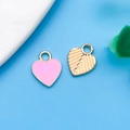 Pendentif cœur en émail rose et métal doré texturé avec boucle pour bijoux DIY - 10x12mm / Rose Émail Cœur