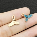 Lot de pendentifs queue de baleine dorés avec émail bleu pour création bijoux - Queue de Sirène Océan Émail Bleu (10967)