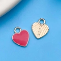 Pendentifs cœur en émail rouge et feuille dorée pour création de bijoux DIY - 10x12mm / Rouge Vif Émail Cœur