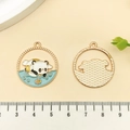 Pendentif en émail panda avec motif d'eau bleue pour la création de bijoux DIY - Panda Émail Blanc avec Bouée (21650)