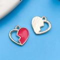 Ensemble de breloques cœur en alliage doré avec émail rouge pour bijoux artisanaux - 14x14mm / Rouge Émail Cœur