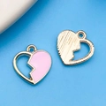 Pendentif cœur fendu en émail rose et or pour la création de bijoux DIY créatifs - 14x14.5mm / Rose Émail Demi-Cœur
