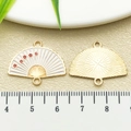 Chinese style gold frame folding fan charm with white enamel and red flower pattern - White Enamel Plum Blossom Fan (22452)