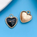 Ciondolo a cuore in smalto nero con scritta love dorata per creazione di gioielli - Cuore Love Nero 13x16mm