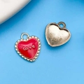 Pendentif coeur émaillé rouge avec inscription Love pour la création de bijoux DIY - 13X15mm / Rouge Émail Cœur Love