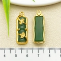 Bamboo style pendant with green jade and gold metal frame for handmade jewelry making - One Piece 32x11mm 22217g Weighing 2.7g Is A Green Glass Jade Bamboo Symbolizing Rising Prosperity.