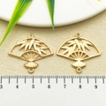 Golden Chinese style bamboo leaf folding fan pendants for DIY jewelry making and accessories - KC Gold Bamboo Leaf Fan (22454)