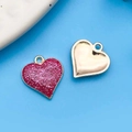 Pendentif coeur rose à paillettes avec placage doré pour la création de bijoux DIY - 15x17mm / Rose Pailleté Émail Cœur