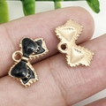 Colgantes de lazo en esmalte negro y acabado dorado para joyería artesanal - 15.5x10mm / Negro