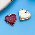 Accessoires breloques cœur avec huile goutte rouge pailletée et finition métal doré - 15x17mm / Rouge Pailleté Émail Cœur