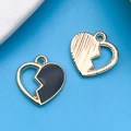Coppia di ciondoli a cuore dorati con smalto nero e strisce per la creazione di gioielli - Cuore Giuntato Nero 14x14mm
