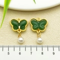 Vintage green butterfly pendant with gold frame and white pearl charms for jewelry making - One 26x17mm 22213 1.8g [green Glass Butterfly Pearl Pendant]