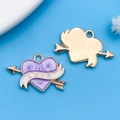 Pendentif cœur et flèche en émail violet et doré pour bijoux DIY et bracelets - Cœur avec Flèche en Émail Violet