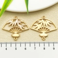 Golden Chinese style bamboo fan charms with white enamel inlay for DIY jewelry making - White Enamel Bamboo Leaf Fan (22458)