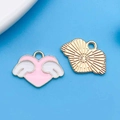 Pendentifs cœurs ailés en émail rose et blanc pour bracelets et porte-clés DIY - Rose Émail Cœur Ailes