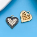 Ciondolo a cuore smaltato nero con strass e ciondolo dorato per creazioni fai da te - Cuore in Strass Nero 13x14mm