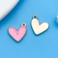 Pendentif cœur en émail rose et breloque en alliage doré pour création de bijoux DIY - Rose Émail Cœur