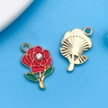 Pendentif rose rouge en émail et alliage doré avec strass pour création de bijoux DIY - Rose Strass Émail Rouge