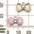 Colgante de lazo rosa esmaltado con cristal para joyería DIY sobre escala - 14.6x9mm / Rosa (Con Rhinestones)