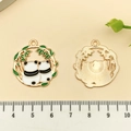 Pendentifs en émail panda et bambou avec finition en métal doré pour bijoux DIY - Dos de Double Panda en Émail Blanc (21690)