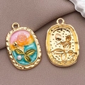 French vintage Monet oil painting flower pendant with orange rose and pearl inlay - Blue Drip Oil Square Rose Plate (19480)