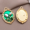 French vintage Monet oil painting flower pendant with green enamel and white pearl - Green Drip Oil Oval Pearl Flower Plate (19558)