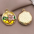 Colgante floral de esmalte vintage con pétalos morados para creación de joyas DIY - Placa de Pintura al Óleo de Flores de Tres Tonos Amarilla (21175)