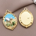 Colgantes de perlas florales estilo Monet vintage francés en azul y blanco para joyas DIY - Placa de Pintura al Óleo de Flores de Dos Tonos Azul (21178)