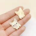 Cute French Bulldog enamel alloy charm with pink ears and golden textured back detail - Cream Yellow Enamel Pekingese (22998)