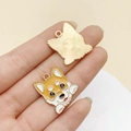 Cartoon Shiba Inu enamel alloy charm for DIY jewelry bracelets with gold metal finish - Yellow White Enamel Female Corgi (23001)