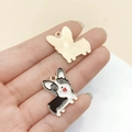Cute Corgi dog alloy pendant for DIY bracelets featuring black and white enamel details - Black White Enamel Black Corgi (23002)