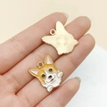 Cute Corgi puppy alloy pendant for DIY jewelry, yellow enamel finish with gold metal tone - Yellow White Enamel Male Corgi (23003)