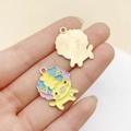 Colorful cartoon lion enamel alloy pendant for DIY jewelry bracelets and accessories - Yellow Enamel Dog with Perm Hat (23004)