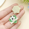 Enameled soccer pendant with green shield and white football banner for DIY jewelry - Shield Badge Soccer Ball (22943) / 27x25mm