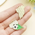 Golden soccer enamel charm featuring green flame effect and SOCCER text for DIY jewelry - Flying Soccer Ball (22944) / 25x23mm